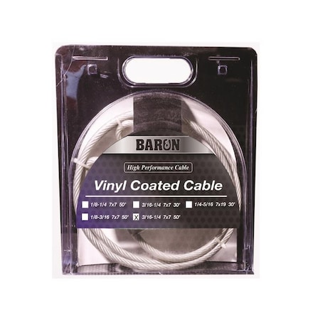 Baron Baron Vinyl Coated Galvanized Steel 3/16-1/4 in. D X 50 ft. L Aircraft Cable 03205